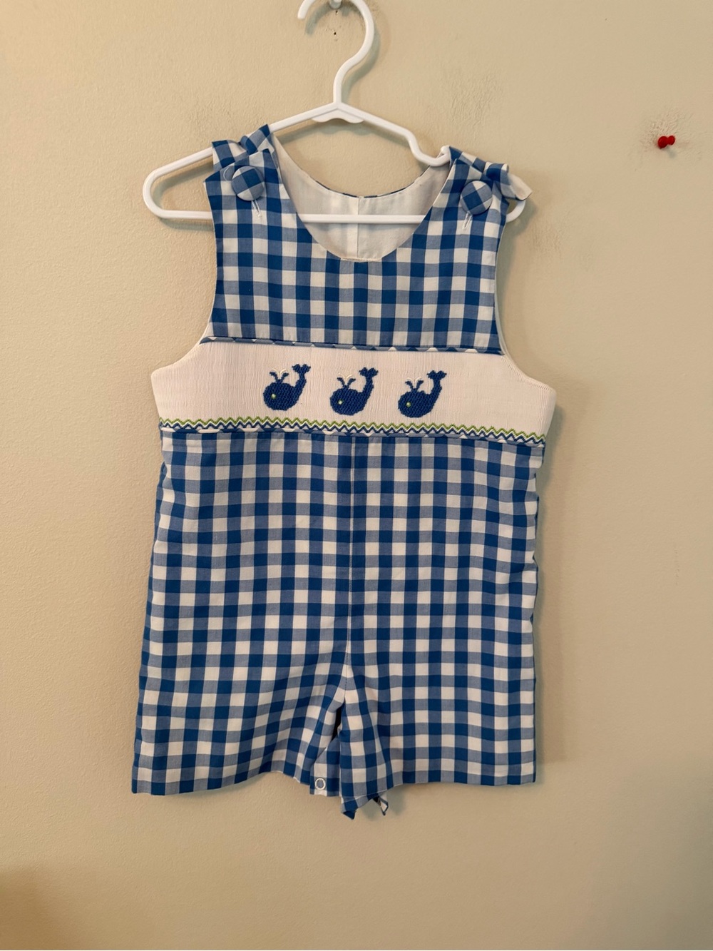 Delaney Blue Gingham Whale Smocked Jon Jon